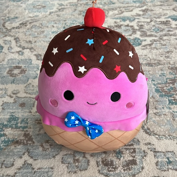 Squishmallows 11" Medium Pink Ice Cream Sundae with Blue Star Bowtie Plush - Picture 5 of 7